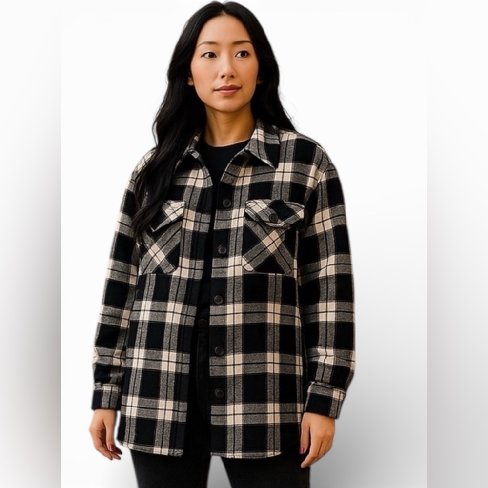Members Marks Plaid Shacket Black White Checkered Womens Size XXL